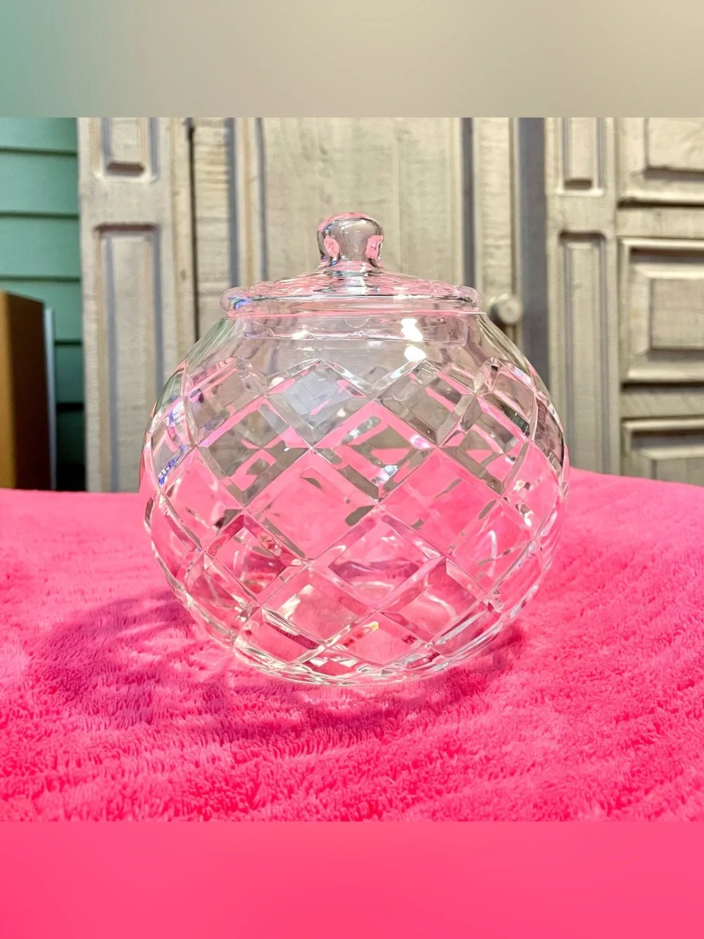 Crystal Round Treat Jar - Height-5 1/2 in X Diameter-5 1/2 in -Clear Glass w/Lid